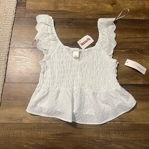 White Eyelet Ruffle Sleeve Top